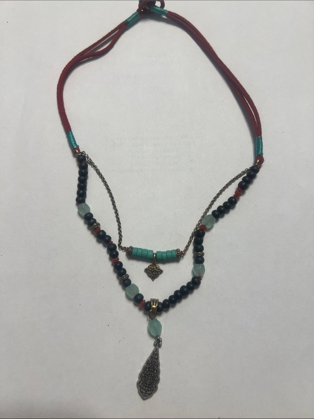 Lucky brand, Y2K Multi-Strand Turquoise & wood Beaded Pendant Necklace OM